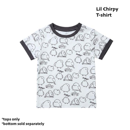 kids bamboo tshirt cuteboid brand lil chirpy design, soft, cooling, breathable fabric