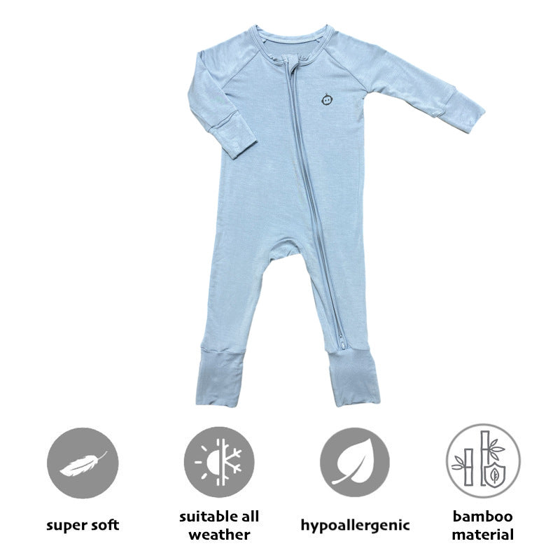 baby bamboo zipper onesie newborn soft bodysuit powder blue colour