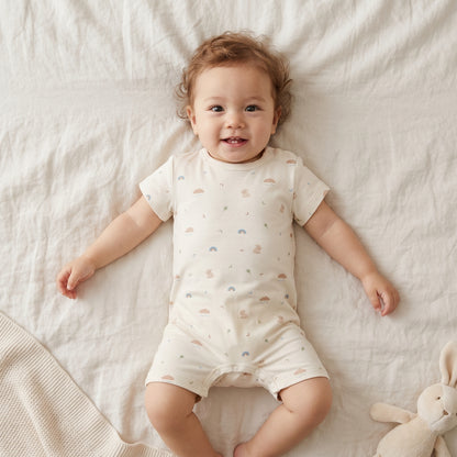 Baby Bamboo Short Rompers Bunny Skies Soft Cooling Comfortable | Eczema Friendly Material
