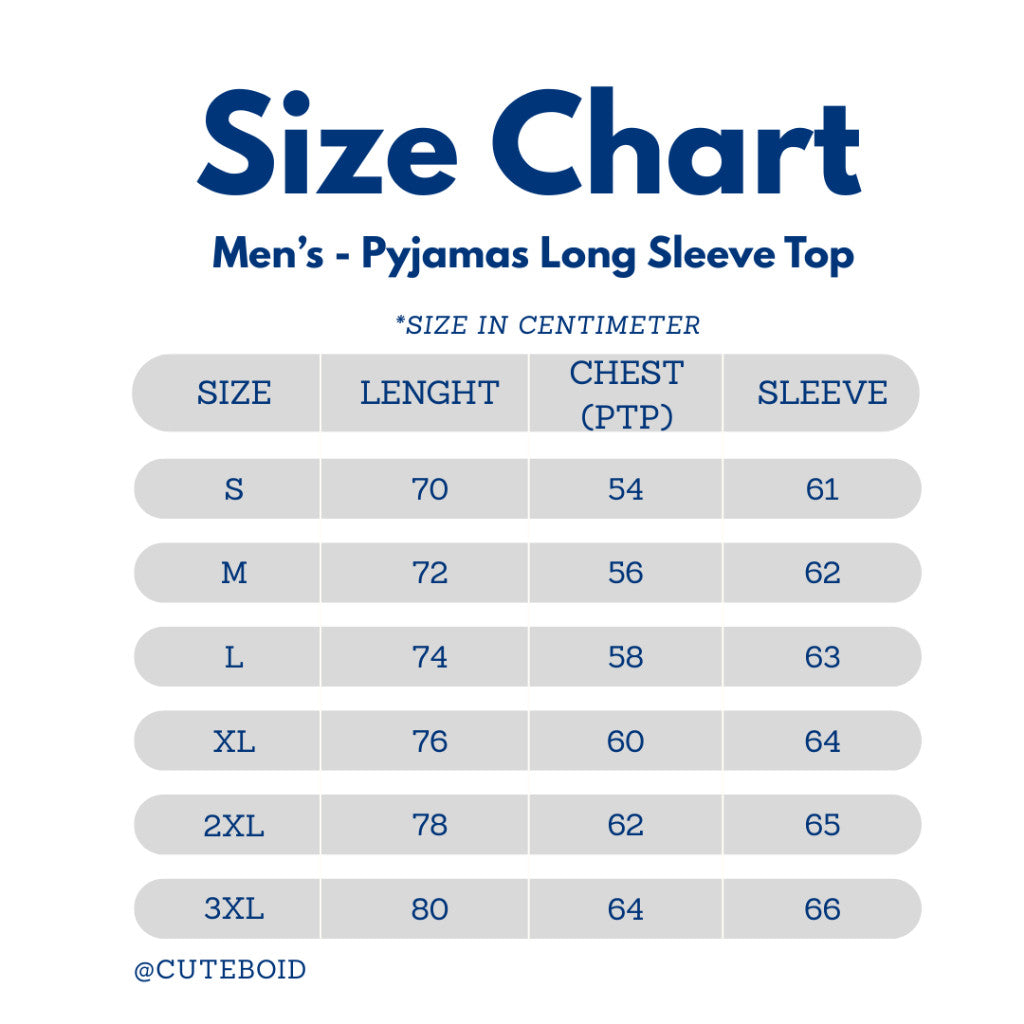 size chart for cuteboid bamboo long sleeve pyjamas top