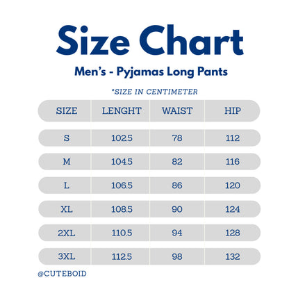 size chart for cuteboid bamboo long pants pyjamas