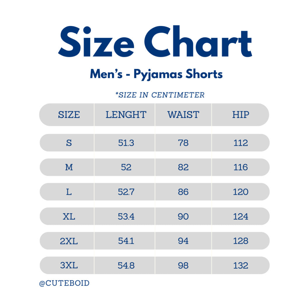 size chart for men bamboo pyjamas shorts