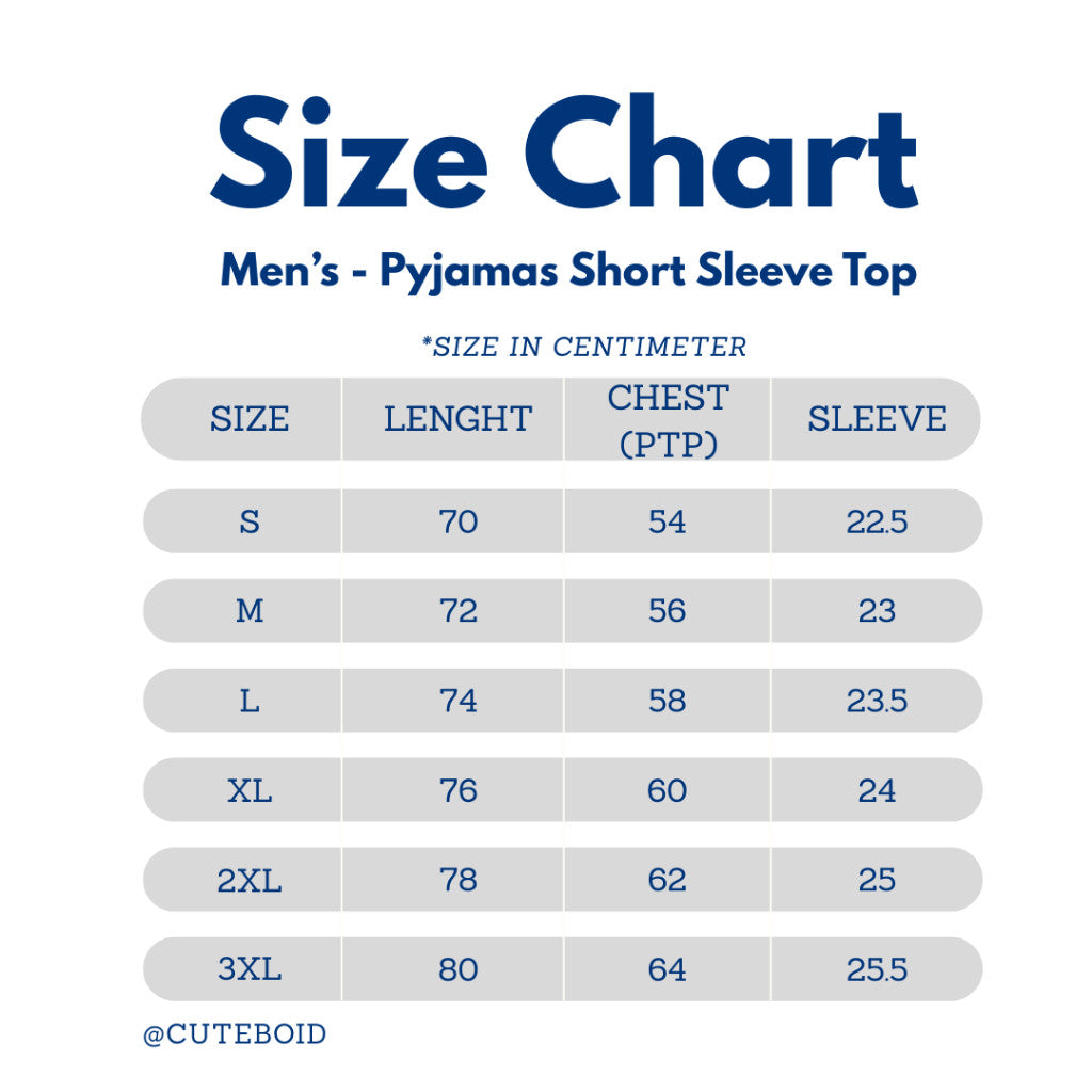 size chart for men pyjamas top