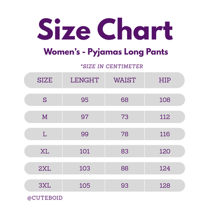 size chart for Cuteboid women pyjamas long pants