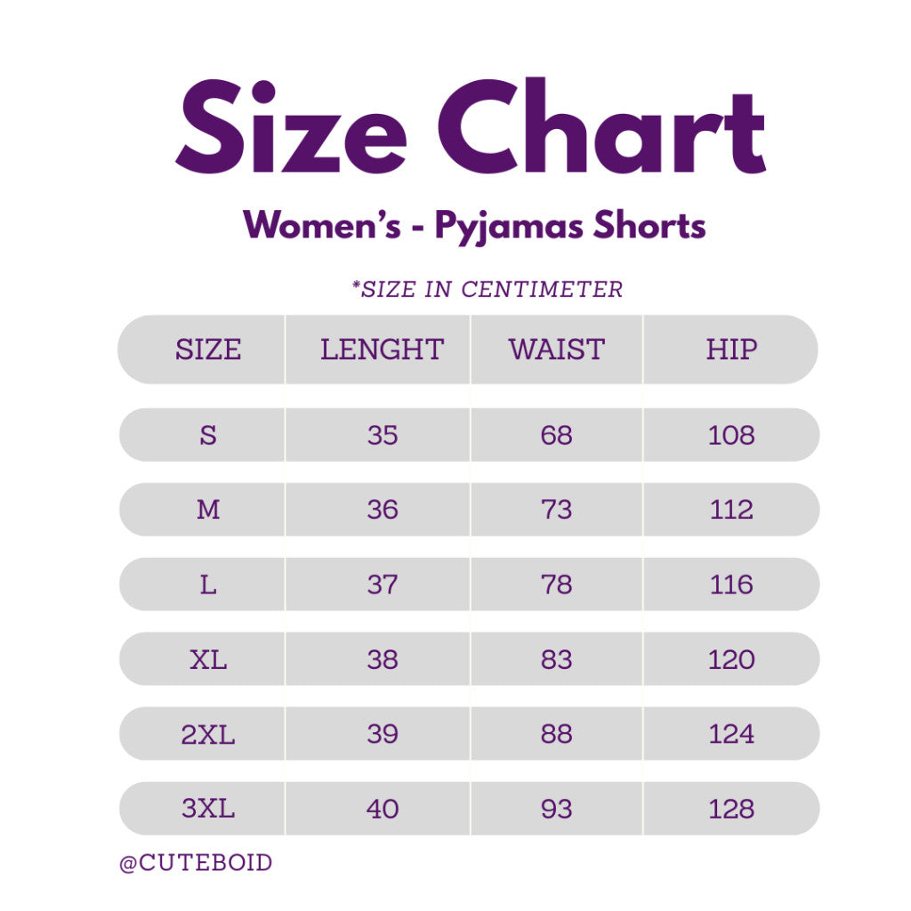 size chart for women pyjamas shorts