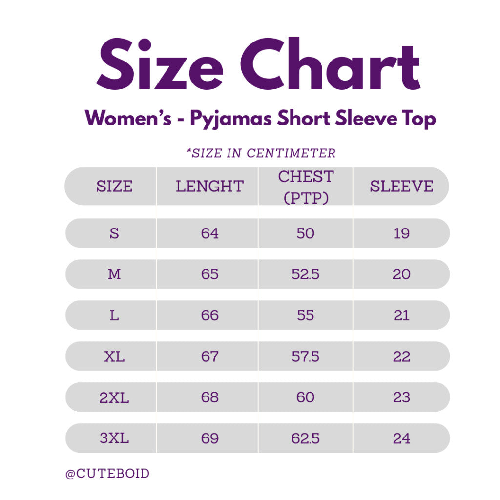 size chart for cuteboid women short sleeve pyjamas tops