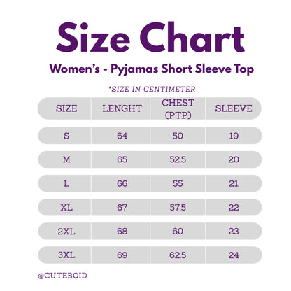 size chart for cuteboid women short sleeve pyjamas tops