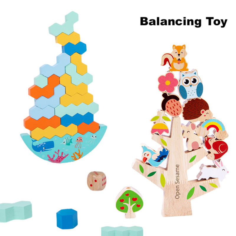 Column Balance Toy Children Wooden Balance Stacking Toy Montessori Educational Blocks Toy ...